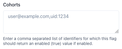 screenshot of Configuring a flag cohort in the RocketFlag console