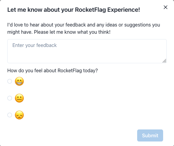 screenshot of the feedback modal