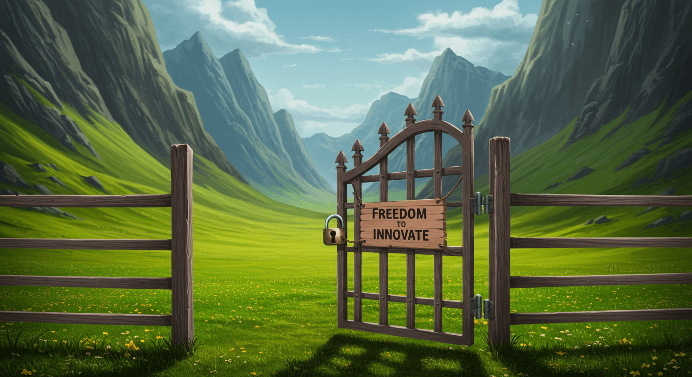 An open gate symbolising the freedom to innovate unlocked by fixed-price feature flagging.