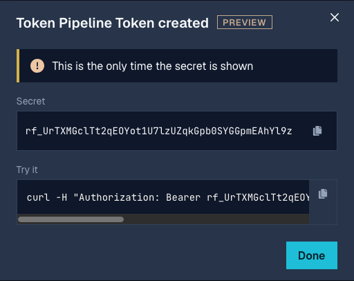 Token created modal in RocketFlag